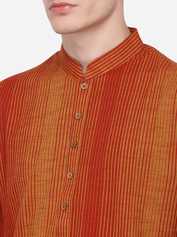 Mustard Yellow & Red Striped Regular Fit Kurta | Azania