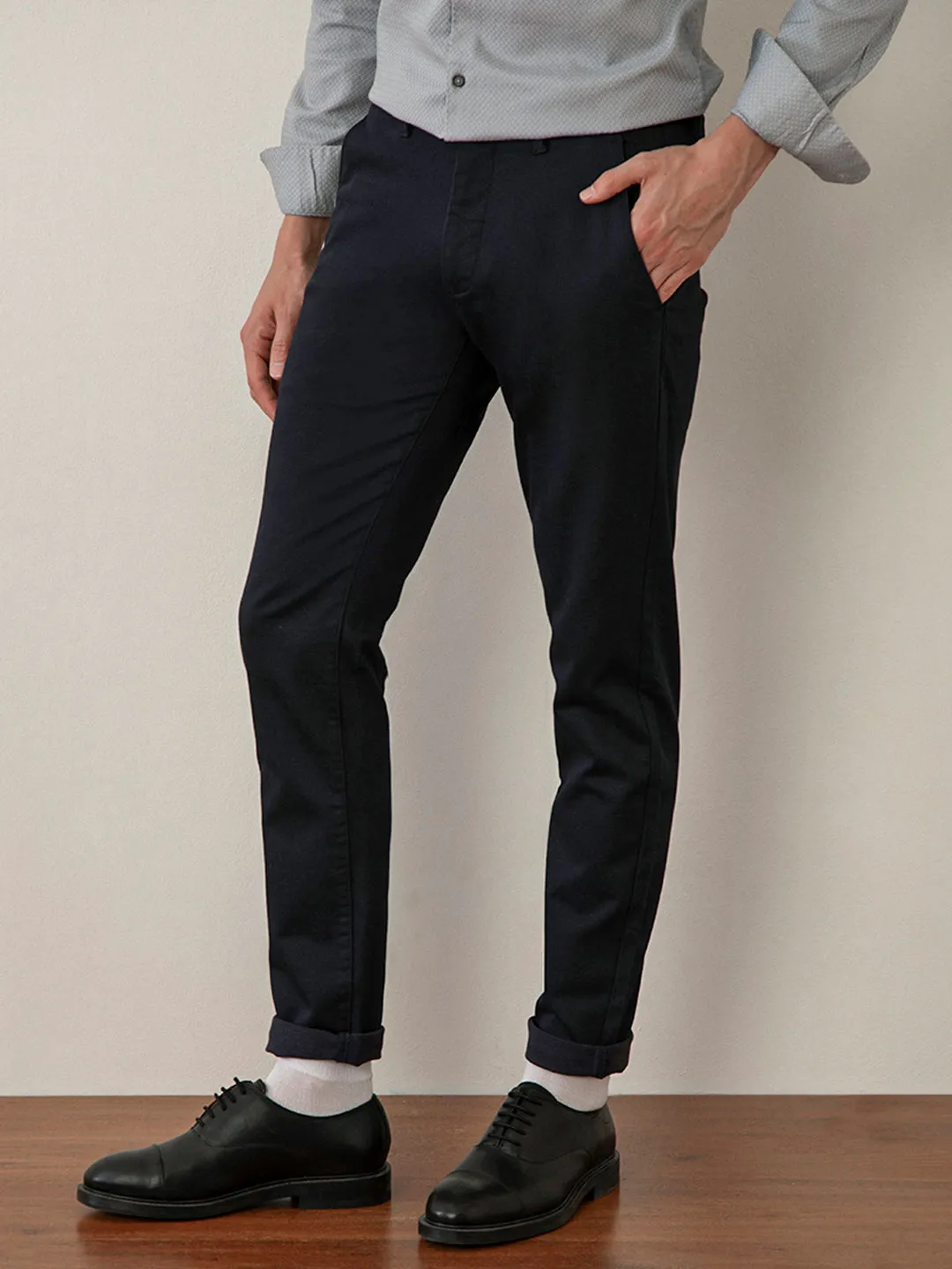 Navy Plain Stretch Trouser