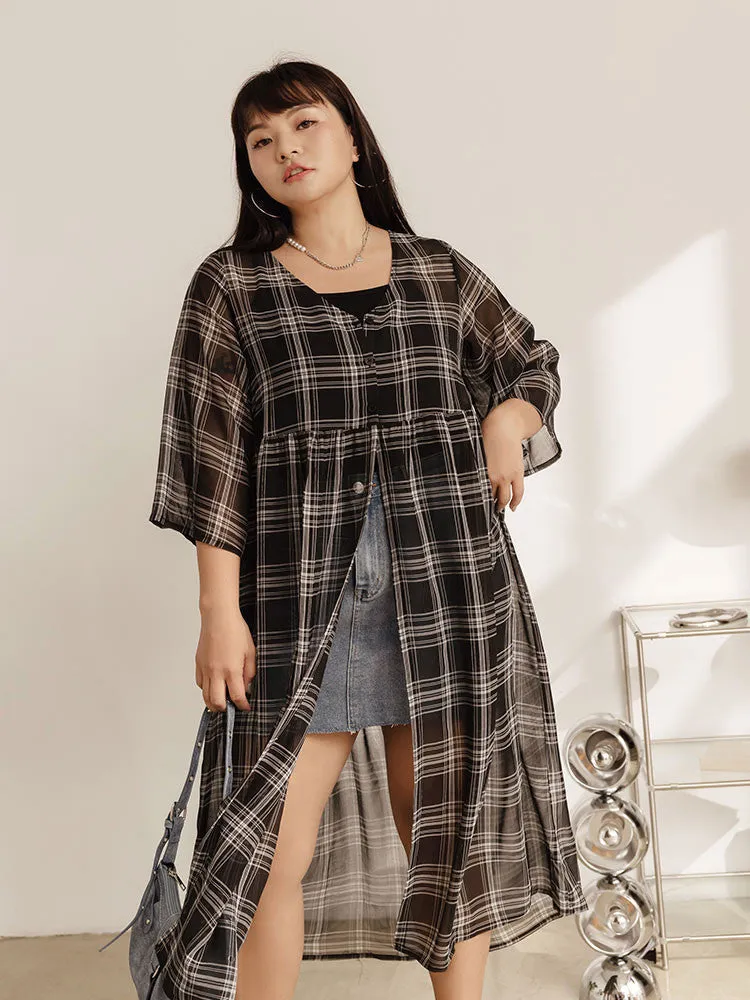 Ob Design Women Casual Plaid Long Button Shirt Cardigan Jacket Top Plus Size