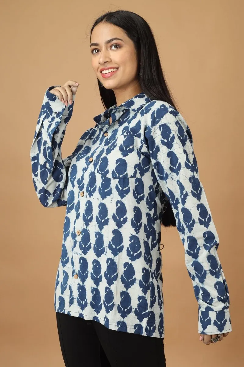 Pattrika Dabu Indigo Womens Cotton Shirt