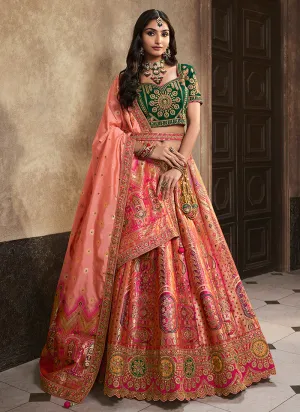 Pink And Peach Traditional Embroidered Bridal Lehenga Choli