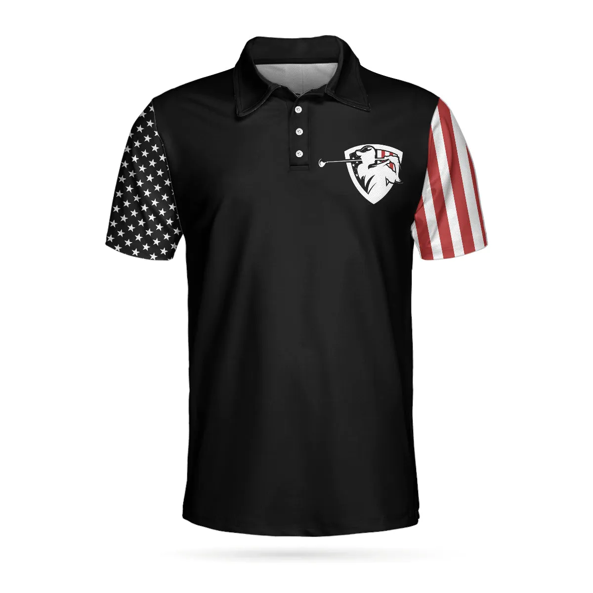 Proud American Short Sleeve Golf Polo Shirt, Dark Theme American Flag Polo Shirt, Patriotic Golf Shirt For Men Coolspod