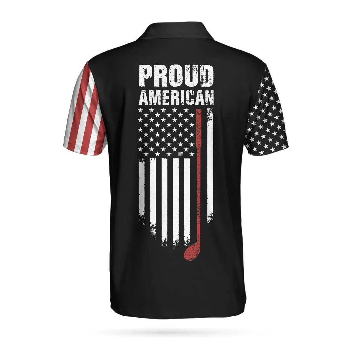 Proud American Short Sleeve Golf Polo Shirt, Dark Theme American Flag Polo Shirt, Patriotic Golf Shirt For Men Coolspod