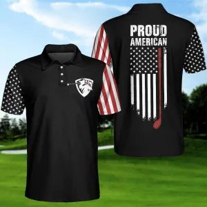 Proud American Short Sleeve Golf Polo Shirt, Dark Theme American Flag Polo Shirt, Patriotic Golf Shirt For Men Coolspod