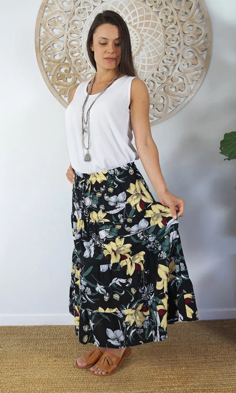 Rayon Skirt Tiered Flemington Black