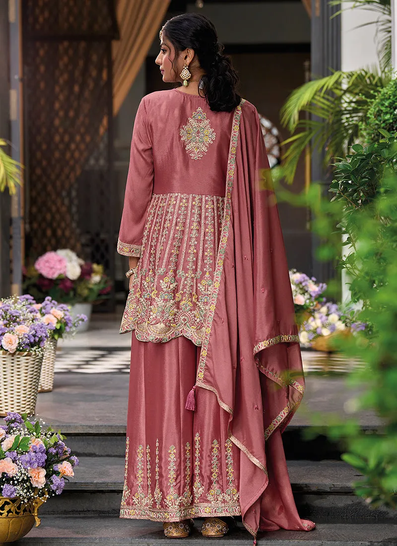 Rose Pink Multi Embroidery Sharara Style Suit