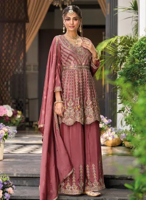 Rose Pink Multi Embroidery Sharara Style Suit