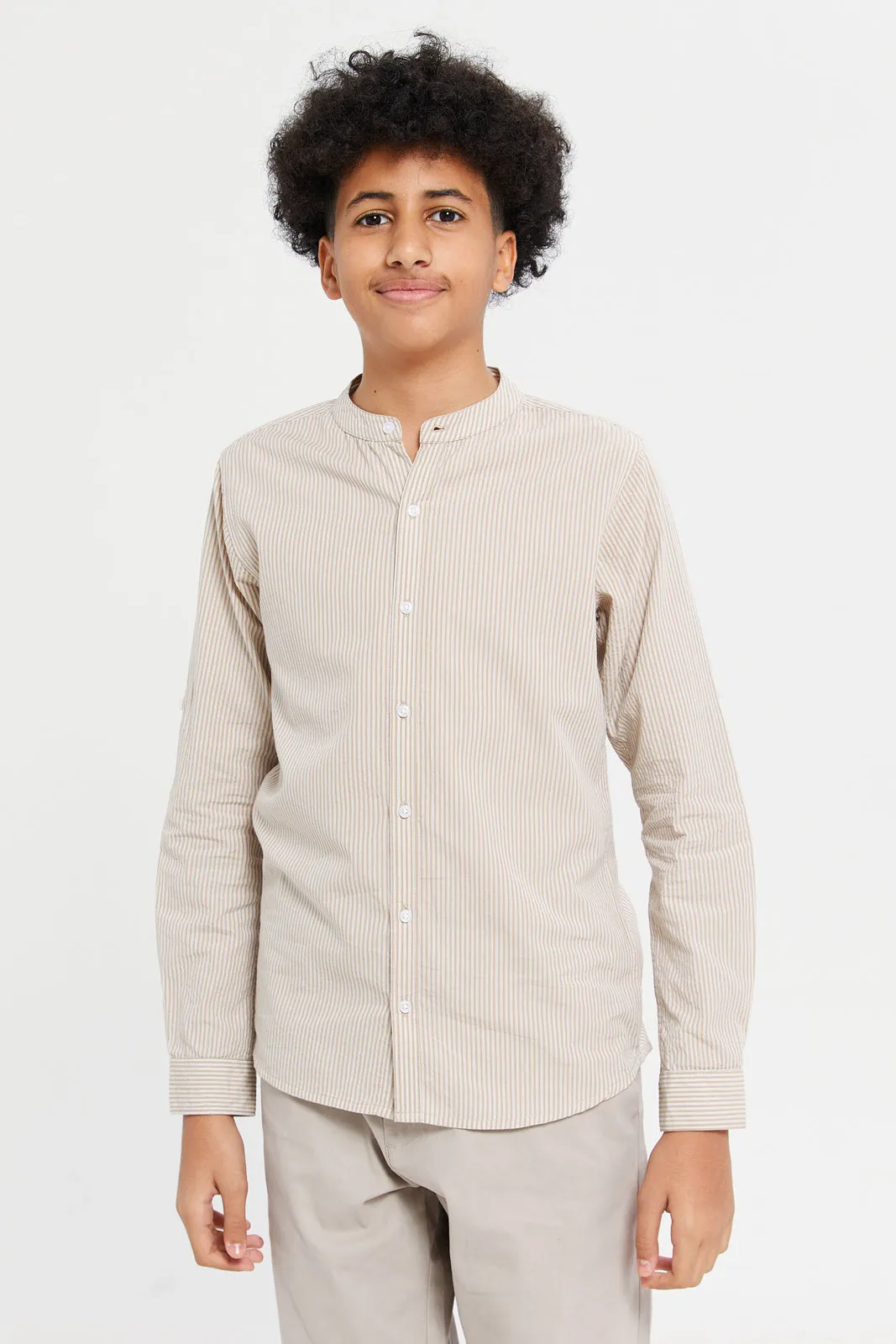 Senior Boys Beige Striped Shirt