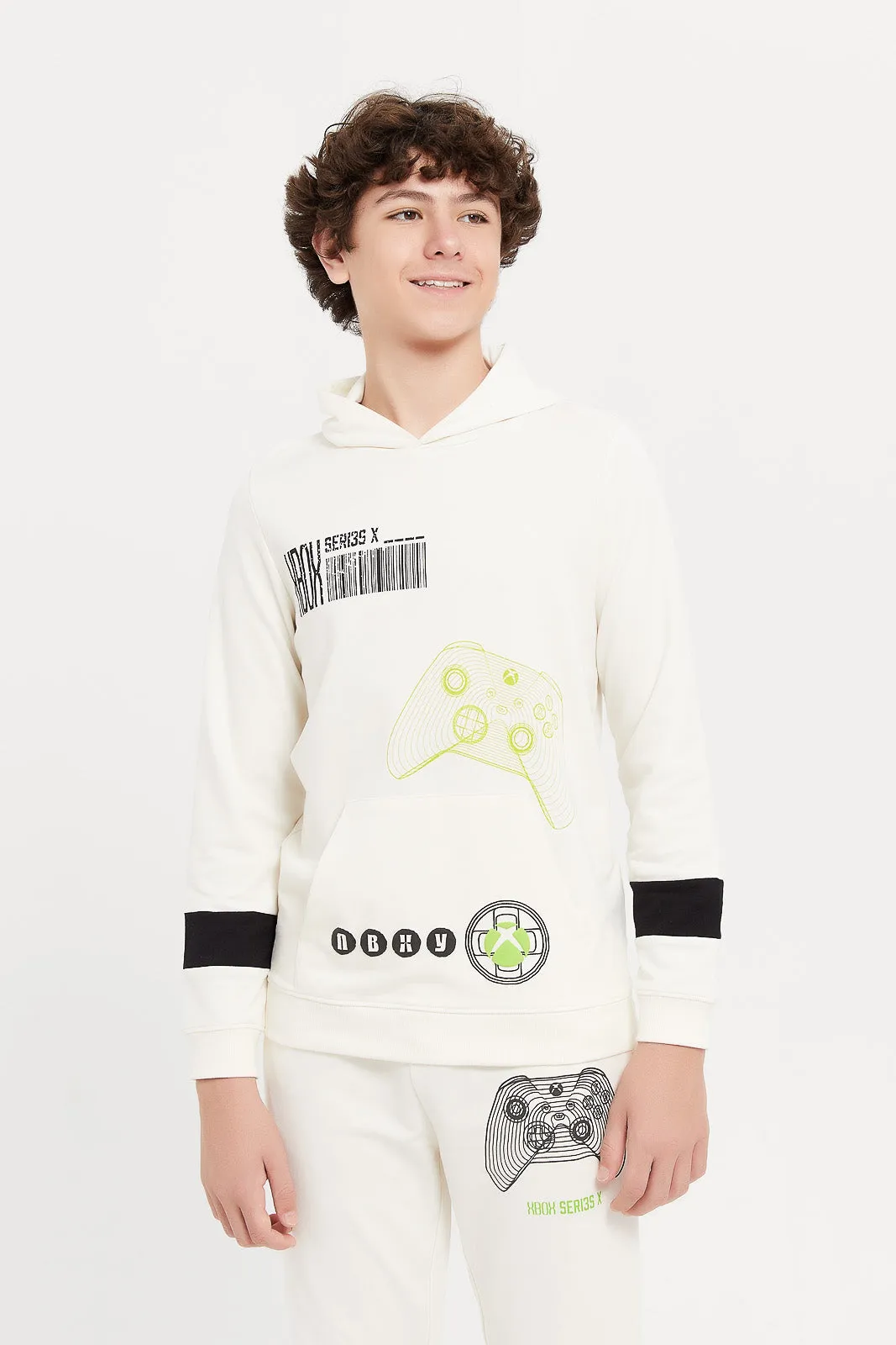 Senior Boys Beige Xbox Print Hoody Sweatshirt