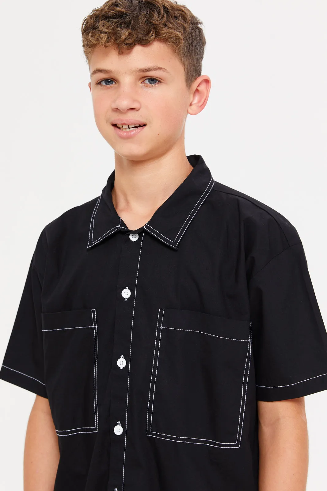 Senior Boys Black Oversize Casual Shirt