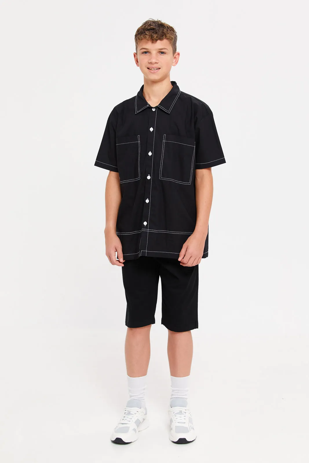 Senior Boys Black Oversize Casual Shirt