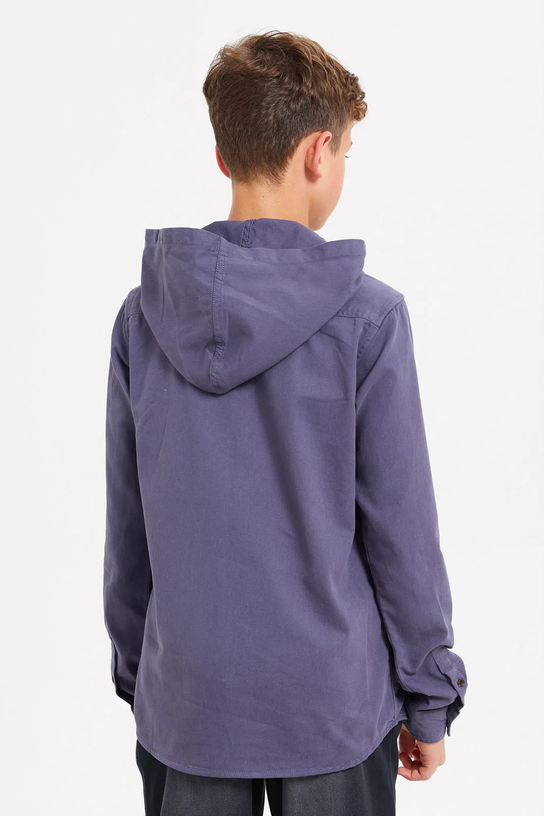 Senior Boys Blue Hooded Casual Shirt