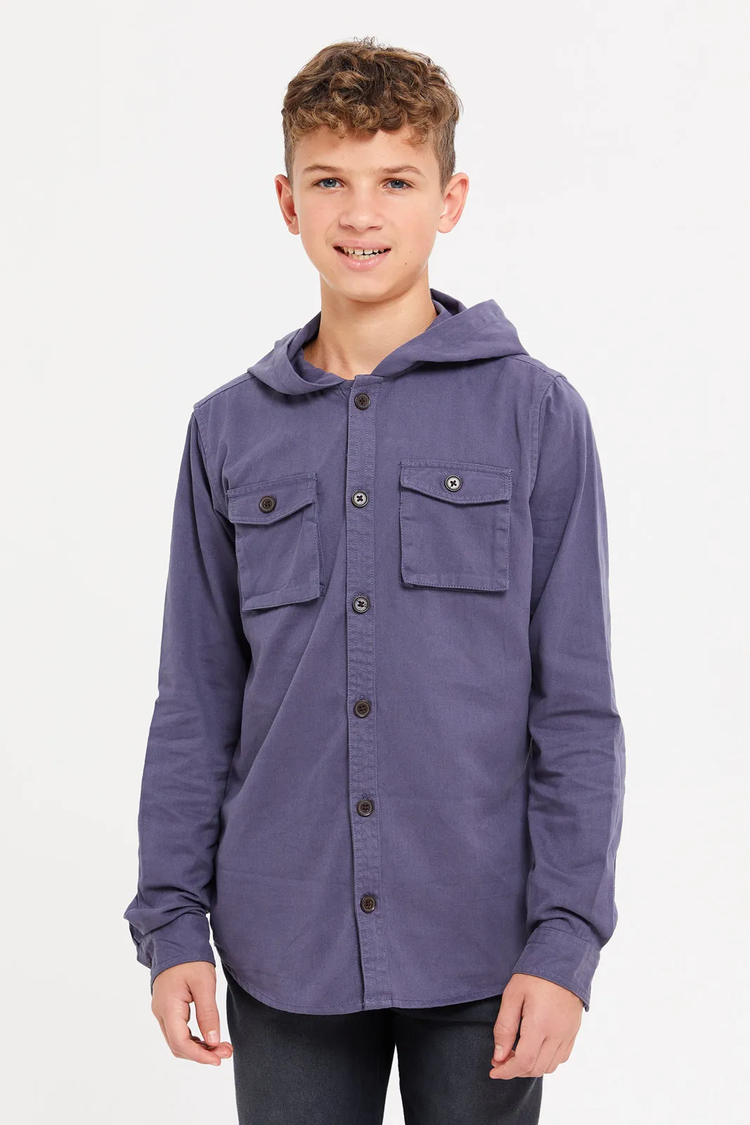 Senior Boys Blue Hooded Casual Shirt