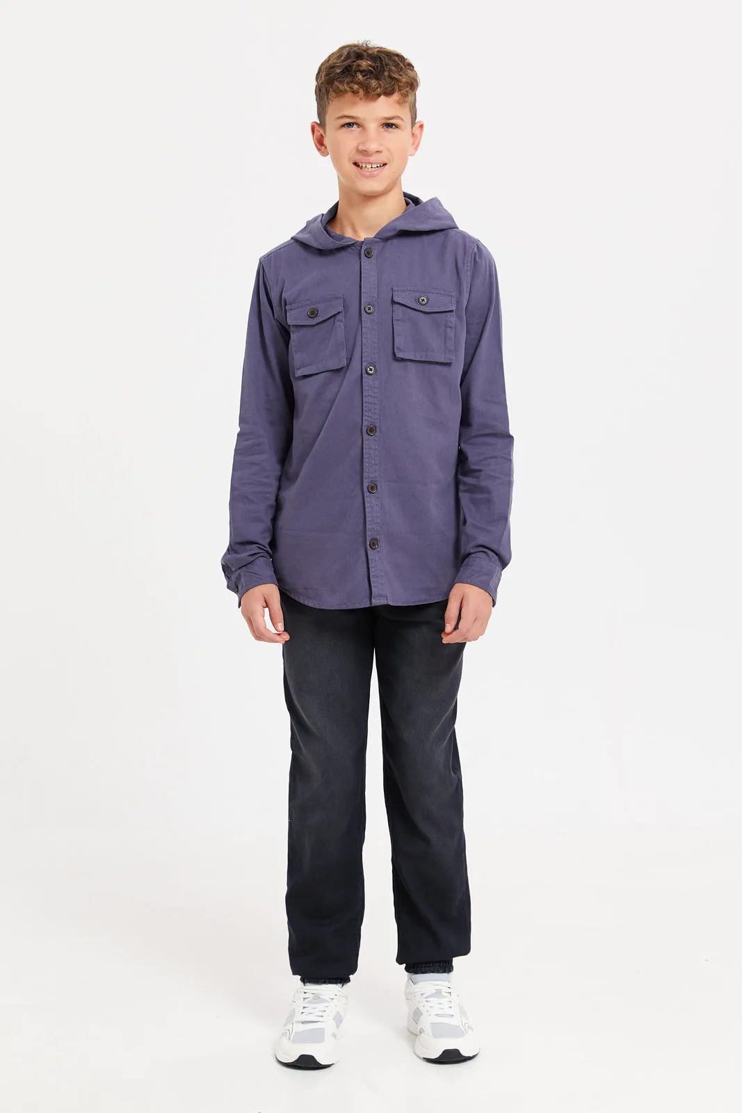 Senior Boys Blue Hooded Casual Shirt