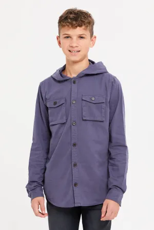 Senior Boys Blue Hooded Casual Shirt