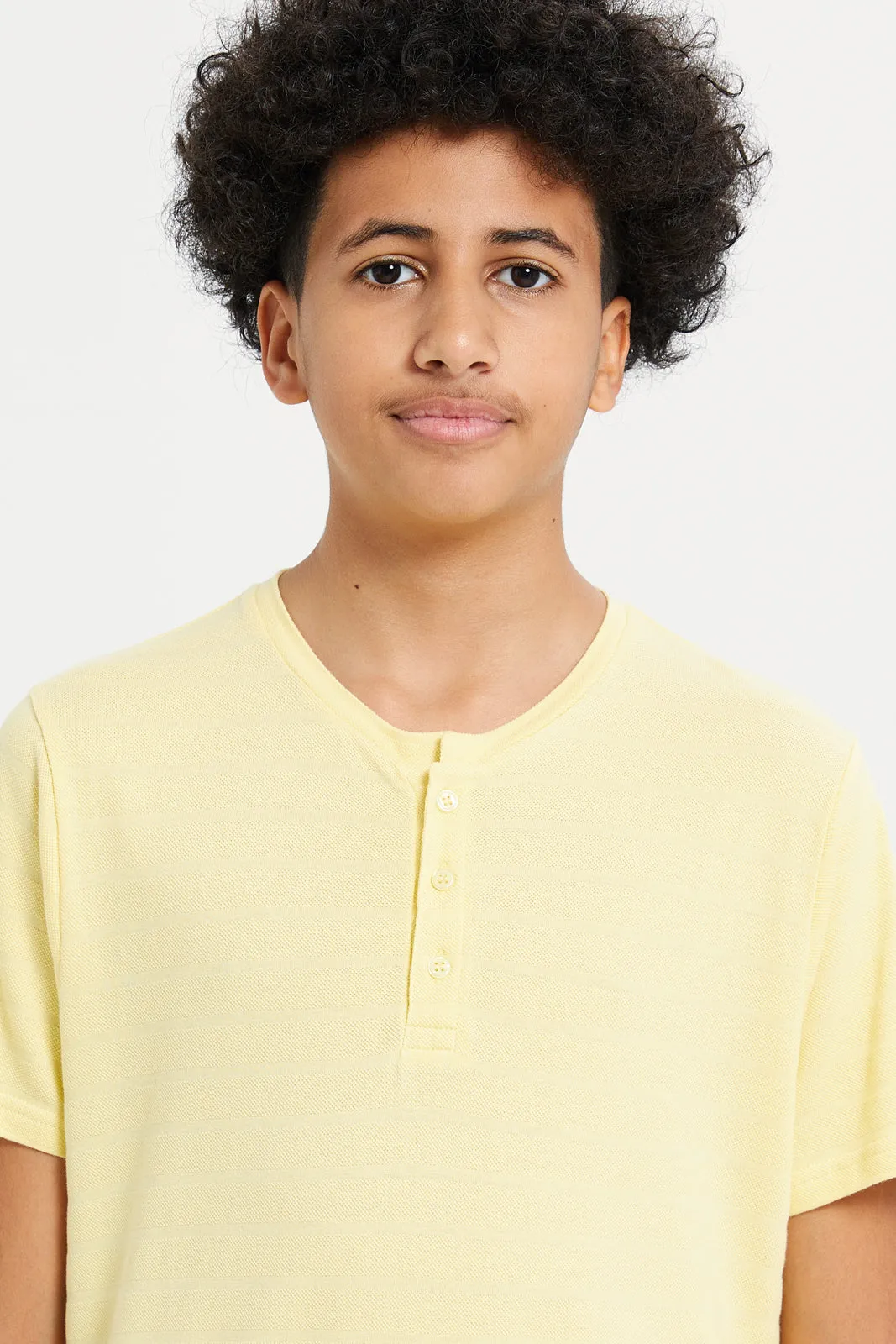 Senior Boys Yellow Jacquard Henley T-Shirt