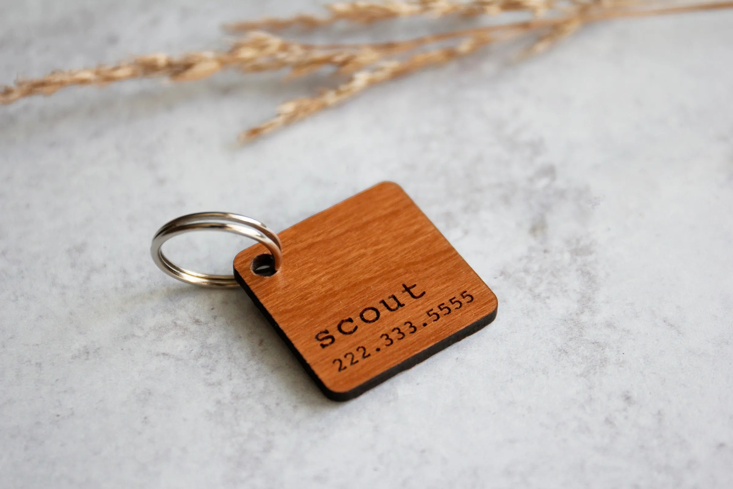 Square Wooden Pet ID Tag