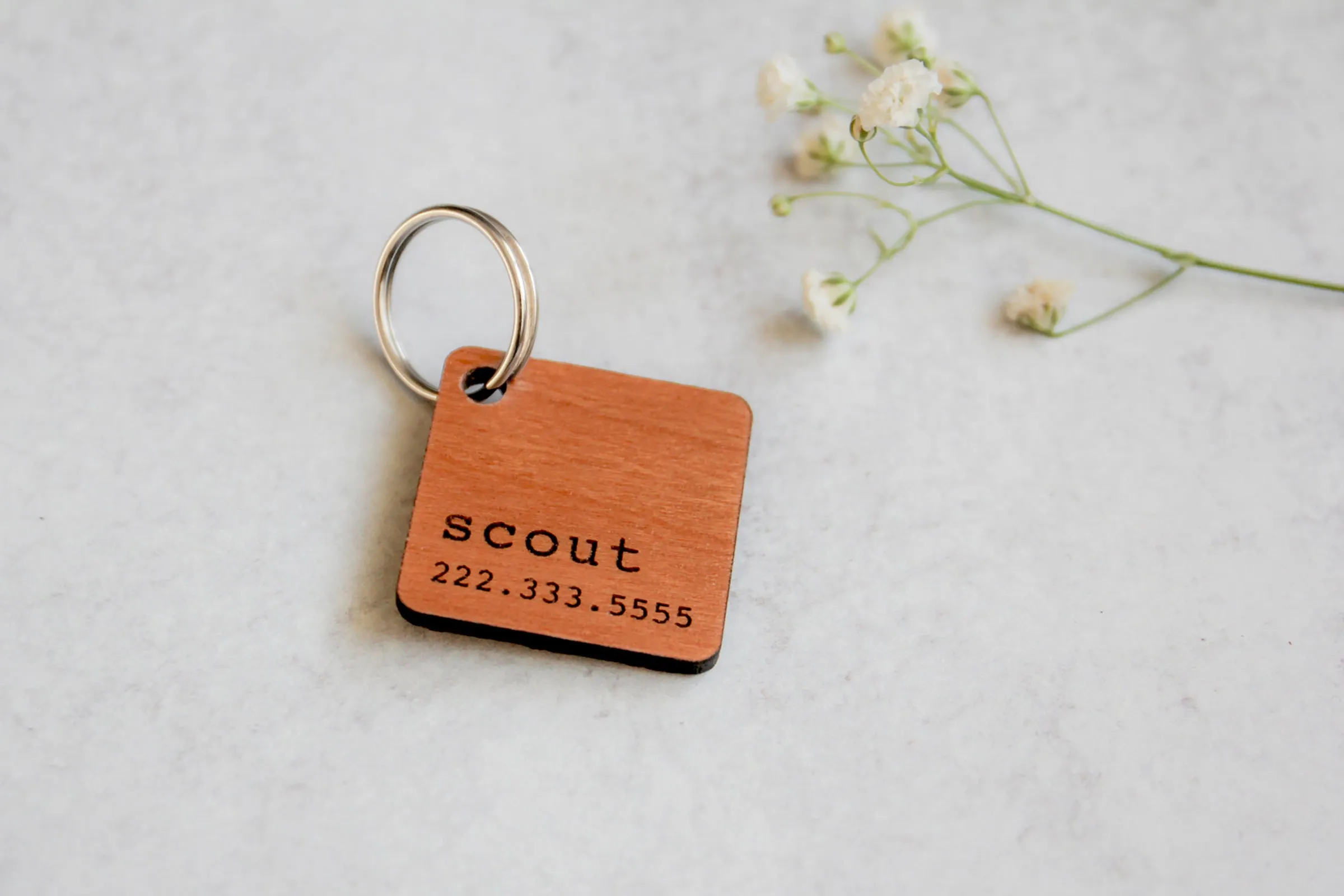 Square Wooden Pet ID Tag