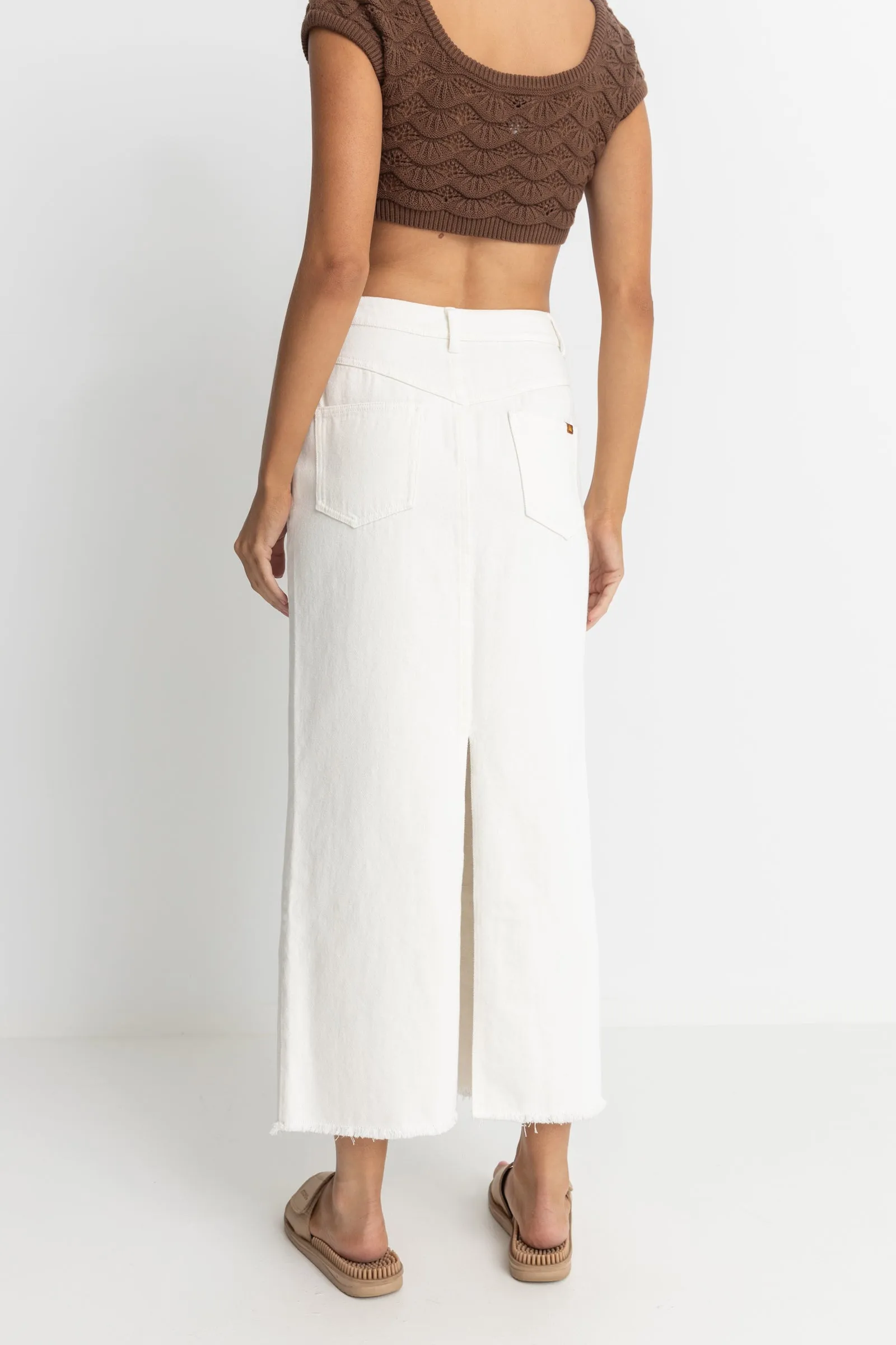 Taylor Denim Maxi Skirt White