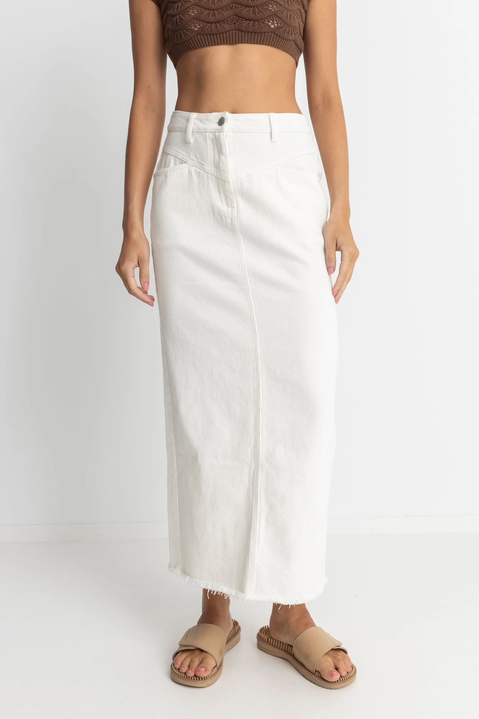 Taylor Denim Maxi Skirt White