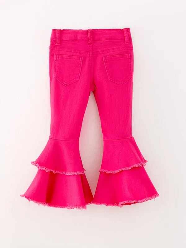 Tight Rose Red Double Layer Bell-Bottoms Denim Jeans Pants Elastic