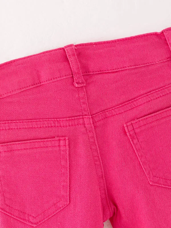 Tight Rose Red Double Layer Bell-Bottoms Denim Jeans Pants Elastic