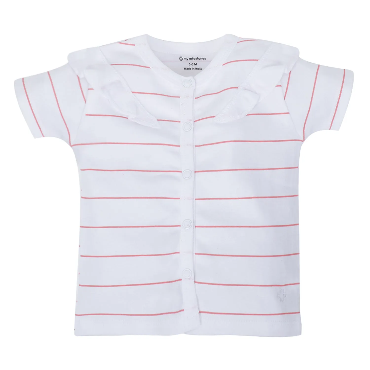 Tops Half Sleeves Girls White Stripes / Pink-2Pc Pack