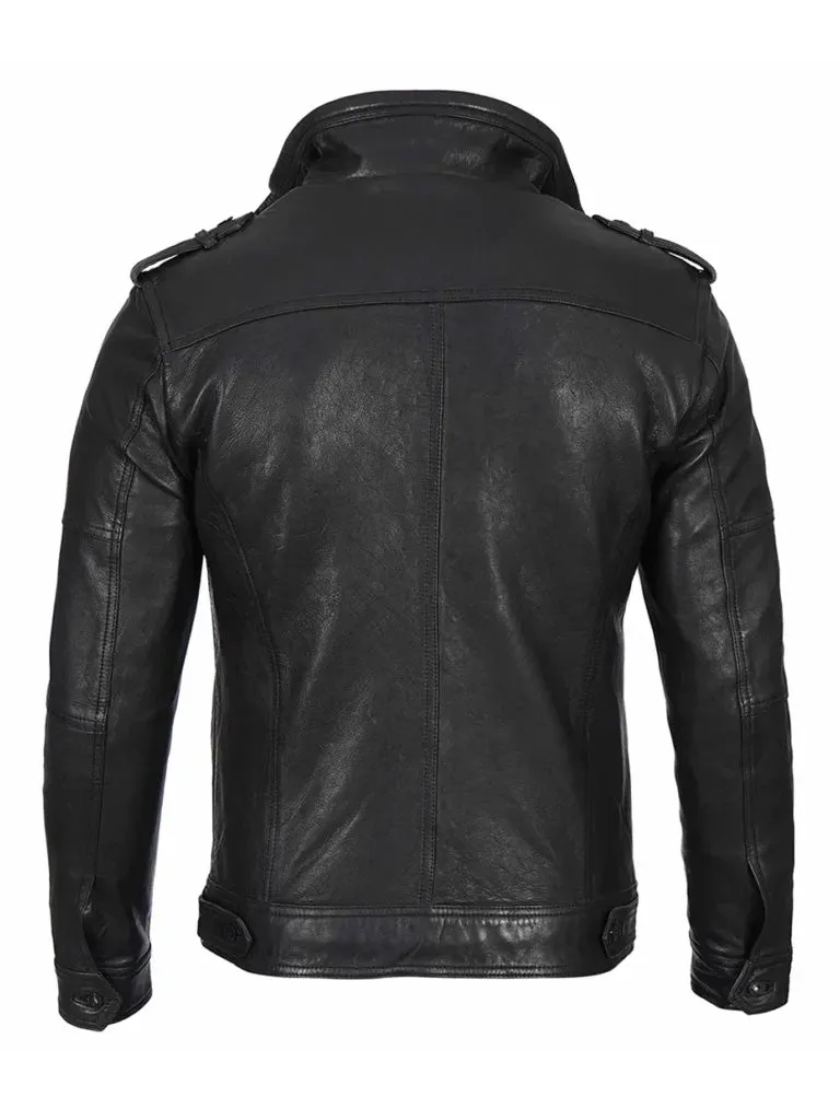 Waxed Cafe Racer Leather Jacket