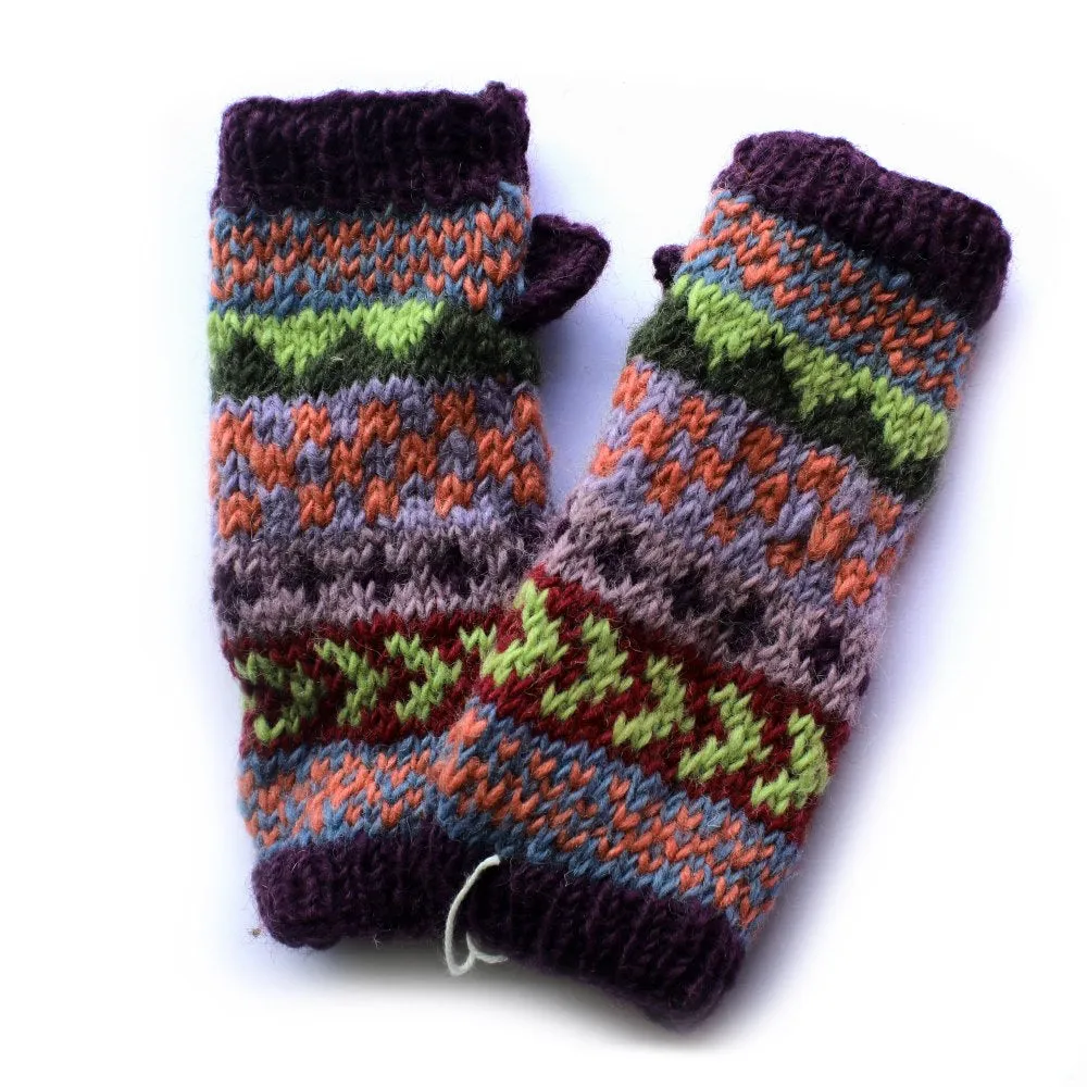 winter stripe wool wrist warmers