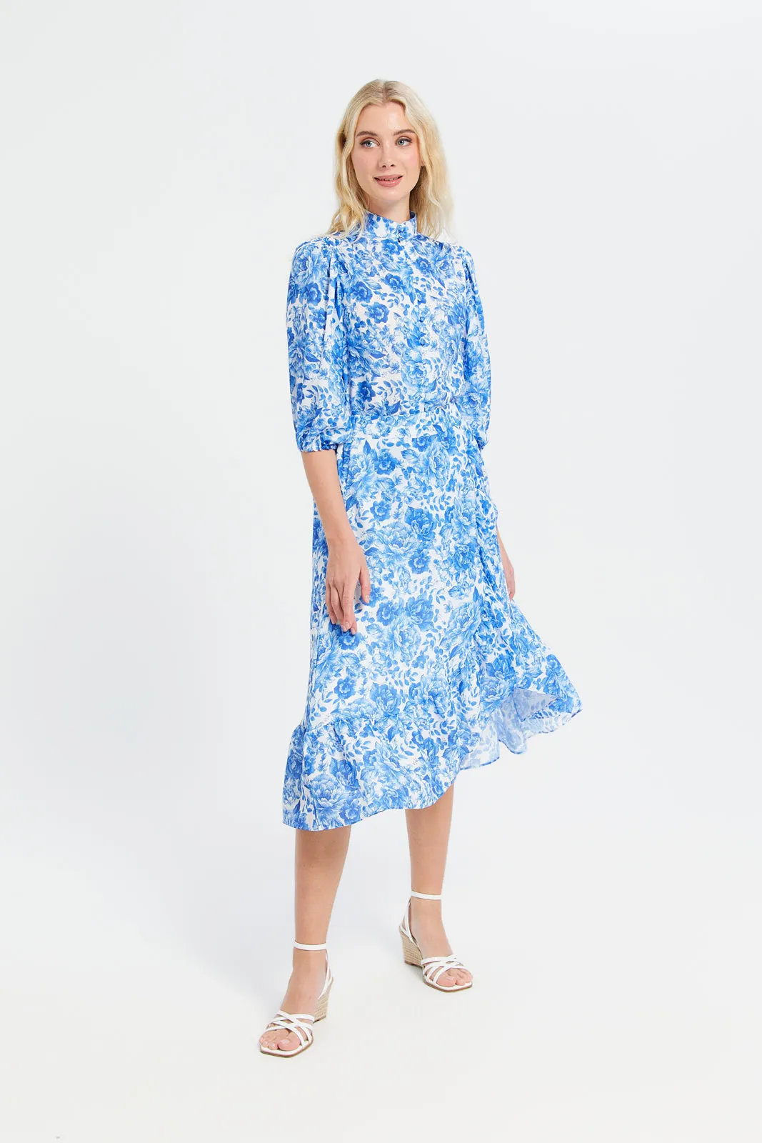 Women Blue Printed Ruffled Skirt