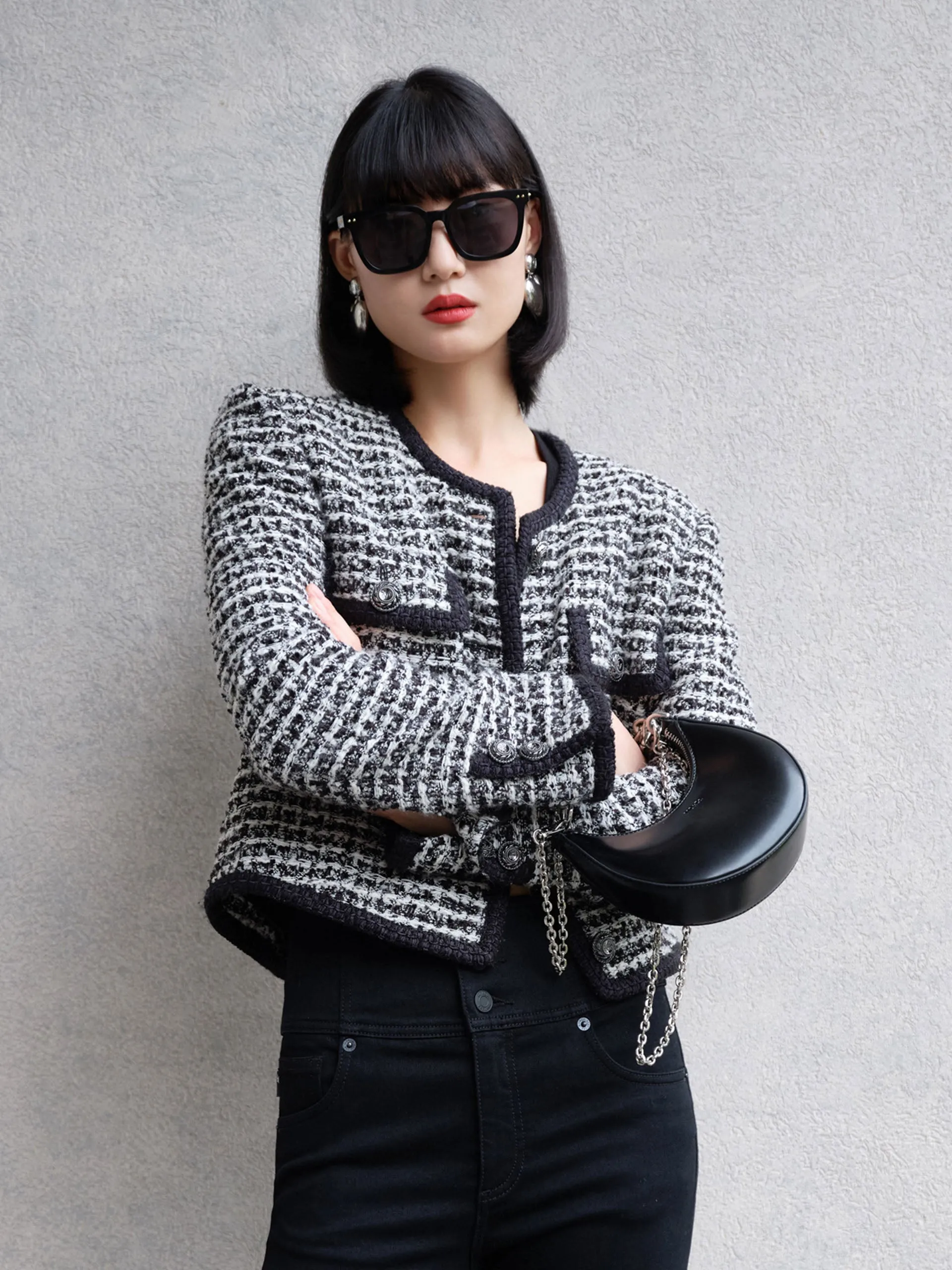 Wool Blend Tweed Crop Jacket