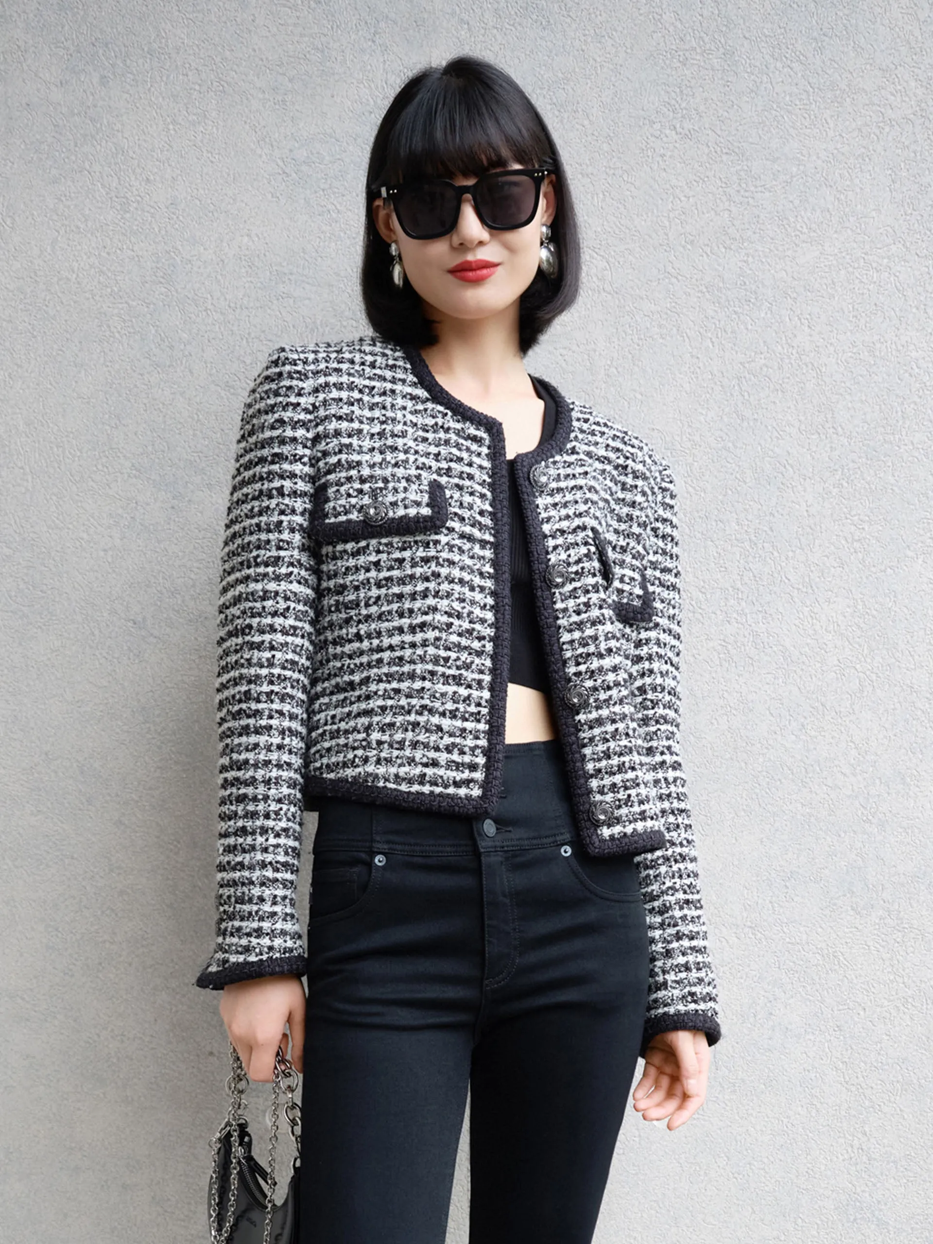 Wool Blend Tweed Crop Jacket